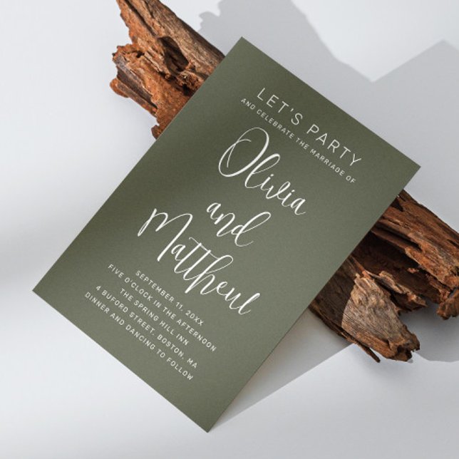 Sage green typography script wedding + QR details Invitation (Creator Uploaded)