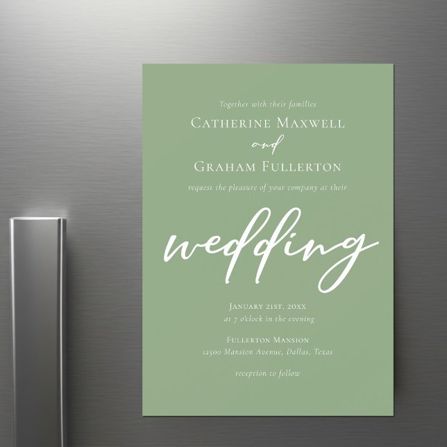 Sage Green Typography Simple Outdoor Wedding Magnetic Invitation (Creator Uploaded)