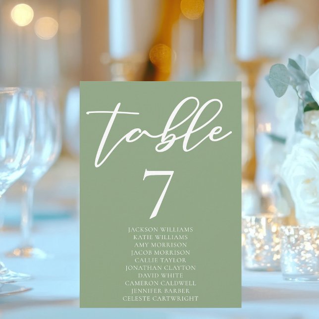 Sage Green Typography Wedding Table Card w Names (Creator Uploaded)