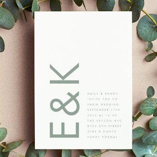 Sage Green Ultra Modern Monogram Wedding Invitation