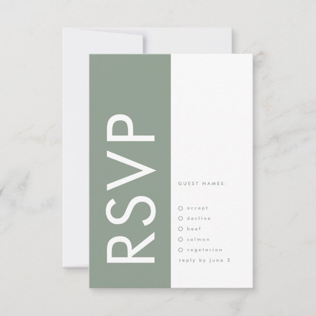 Sage Green Ultra Modern Wedding RSVP Card (Front)