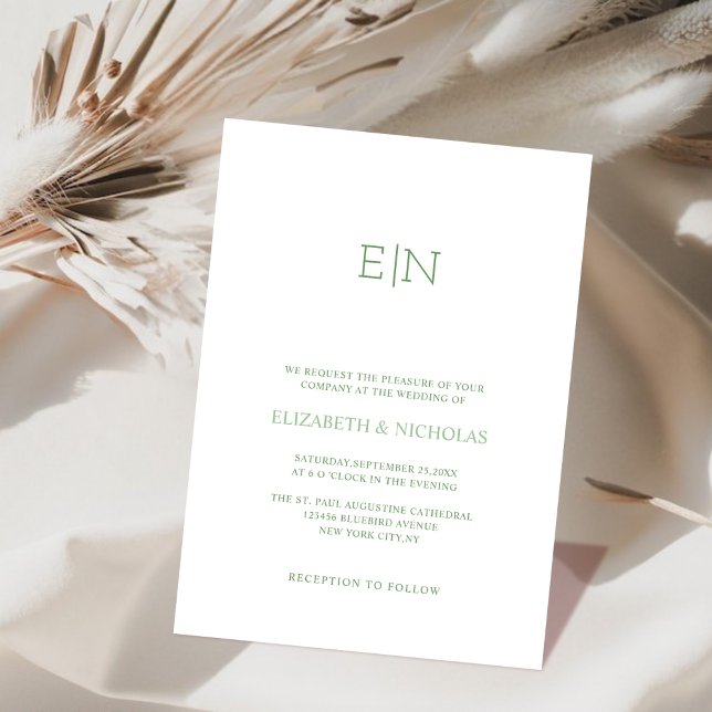 sage green unique elegant wedding invitation (Creator Uploaded)