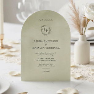 Sage Green Velvet Texture Minimalist Arch Wedding Invitation