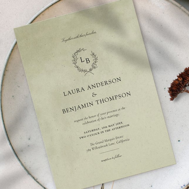 Sage Green Velvet Texture Minimalist Wedding Invitation (Creator Uploaded)