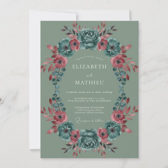 Sage Green Verdant Bloom Wedding Invitation (Front)