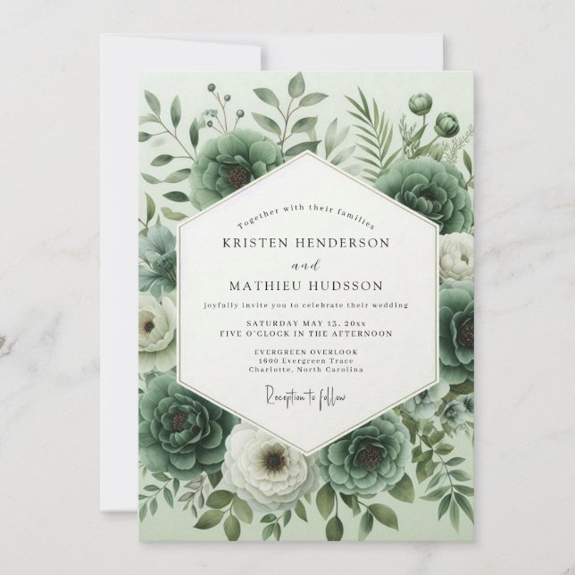 Sage Green Verdant Floral Wedding Invitation (Front)