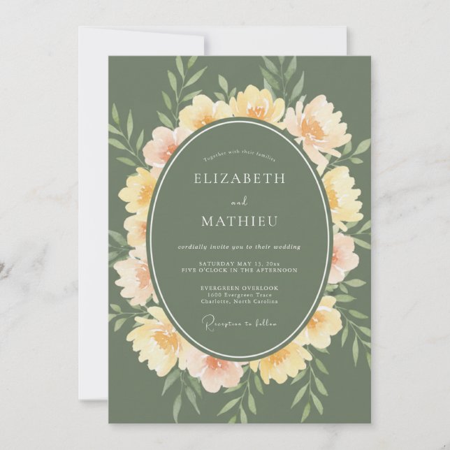 Sage Green Verdant Peony Wedding Invitation (Front)