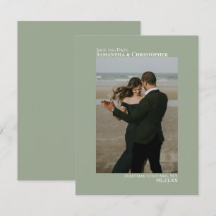 Sage Green Vertical Photo Minimalist Wedding Save The Date