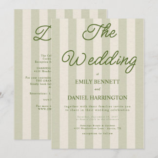 Sage Green Vertical Stripe Modern Elegant Wedding Invitation