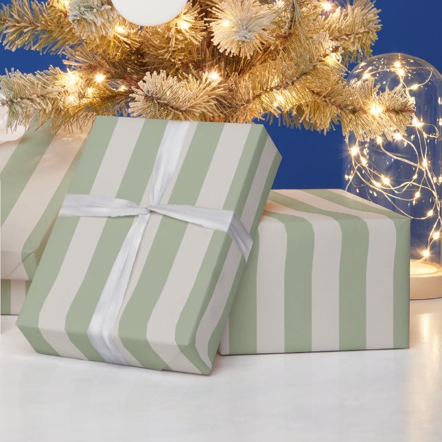 Sage Green Vertical Stripe Pattern Wrapping Paper (Holidays)