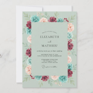 Sage Green Vibrant Floral Wedding Invitation