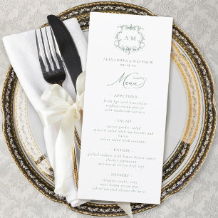 Sage Green Victorian Baroque Floral Crest Wedding Menu