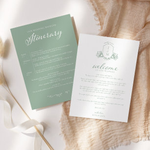 Sage Green Victorian Crest Welcome/Itinerary Invitation