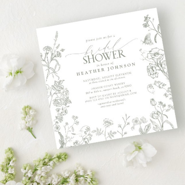 Sage Green Victorian Elegant Floral Bridal Shower Invitation (Creator Uploaded)