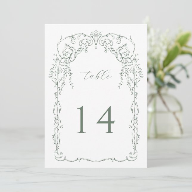 Sage Green Victorian Frame Table Number (Standing Front)
