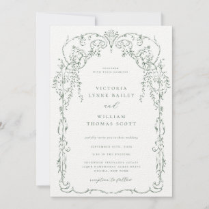 Sage Green Victorian Frame Wedding Invitation