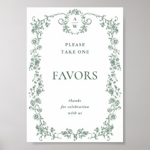 Sage Green Victorian Ornate Floral Favors Wedding Poster