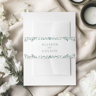 Sage Green Vintage Botanical Floral Border Wedding Invitation Belly Band