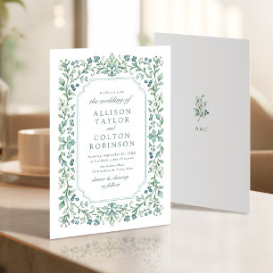 Sage Green Vintage Botanical Floral Frame Wedding Invitation
