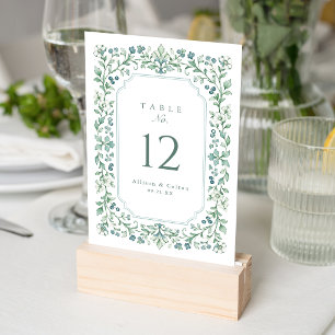 Sage Green Vintage Botanical Floral Frame Wedding Table Number