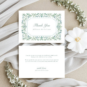 Sage Green Vintage Botanical Floral Frame Wedding Thank You Card