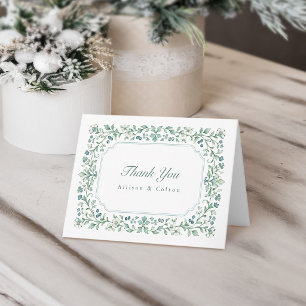 Sage Green Vintage Botanical Floral Frame Wedding Thank You Card