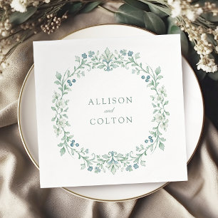 Sage Green Vintage Botanical Floral Wreath Wedding Napkin