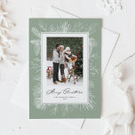 Sage Green Vintage Botanical Frame Merry Christmas Holiday Card<br><div class="desc">Merry Christmas! Send Christmas greetings with this vintage theme Christmas flat card. It features vintage line art of pinecones, pine needles and hollies with a sage green background. Personalise by adding your photo, names, year and message. This vintage Christmas photo flat card is available in other colours. Matching items are...</div>