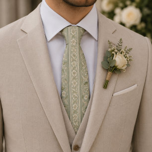 Sage Green Vintage Botanical Jacquard Tie