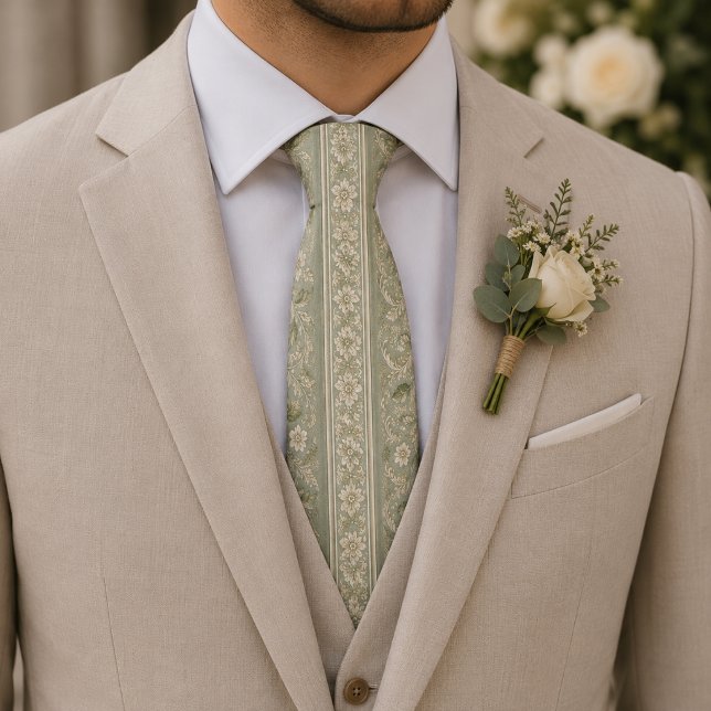 Sage Green Vintage Botanical Jacquard Tie (Creator Uploaded)