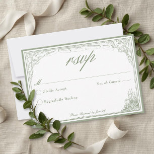 Sage Green Vintage Botanical Trellis Arch Wedding RSVP Card