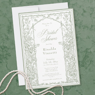 Sage Green Vintage Botanical Trellis Bridal Shower Invitation