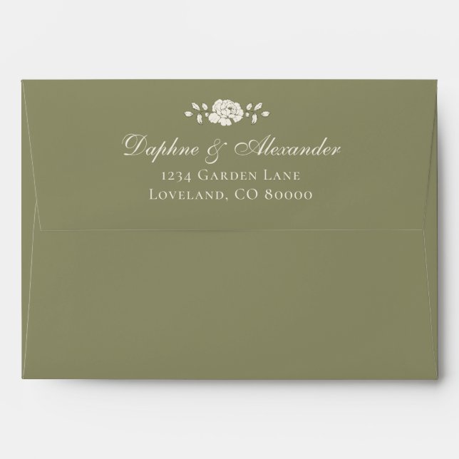 Sage Green Vintage Botanical Wedding Envelope (Back (Top Flap))