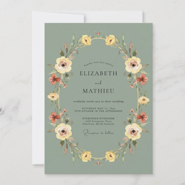 Sage Green Vintage Botanical Wedding Invitation (Front)