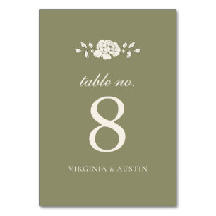 Sage Green Vintage Botanical Wedding Table Number