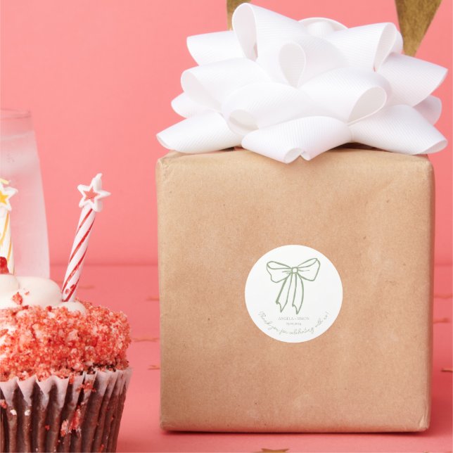 Sage Green Vintage Bow Wedding Favour Sticker (Party)