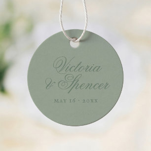 Sage Green Vintage Calligraphy Wedding Favour Tags