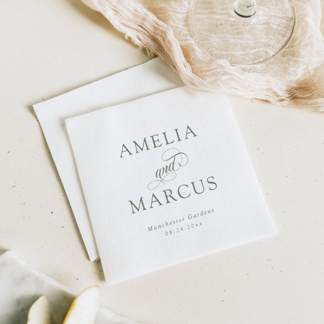 Sage Green Vintage Calligraphy Wedding Napkin (Creator Uploaded)