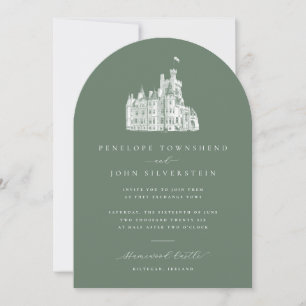 Sage Green Vintage Castle Arch Wedding Invitation