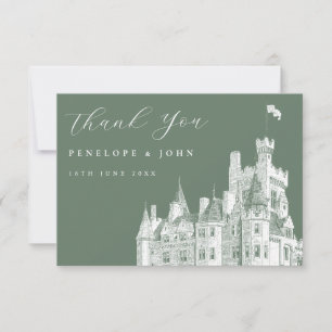 Sage Green Vintage Castle Destination Wedding Thank You Card