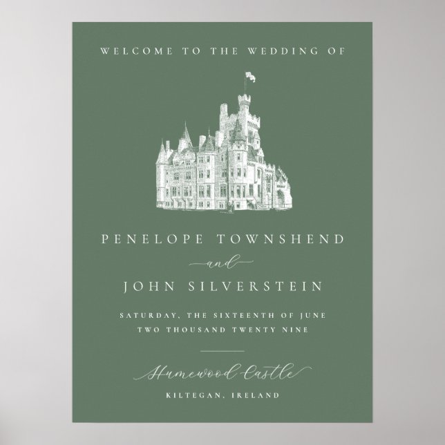 Sage Green Vintage Castle Welcome Wedding Poster (Front)