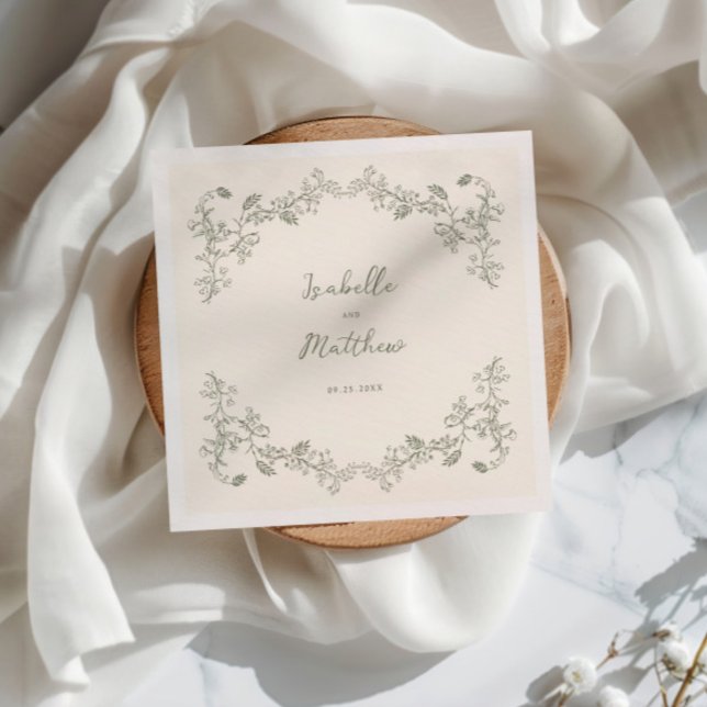 Sage Green Vintage Chinoiserie Wedding Napkins (Creator Uploaded)