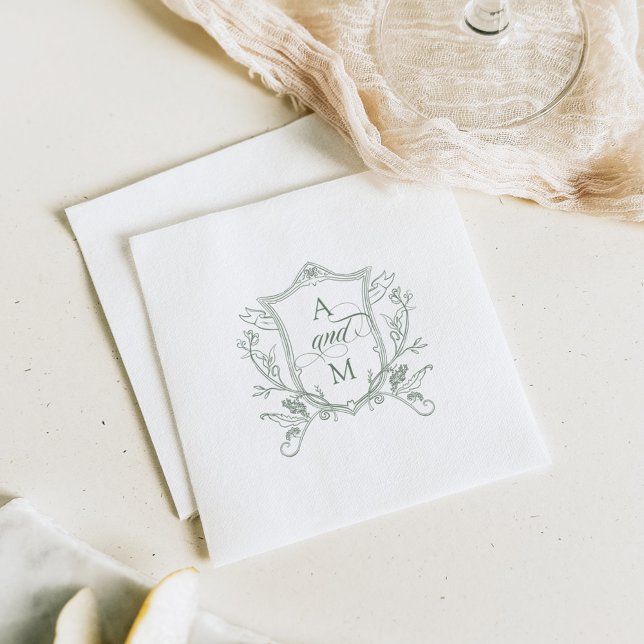 Sage Green Vintage Crest Wedding Napkin (Creator Uploaded)