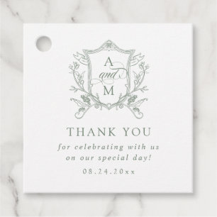 Sage Green Vintage Crest Wedding Thank You Favour Tags