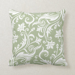 Sage Green Vintage Damask Pattern Cushion