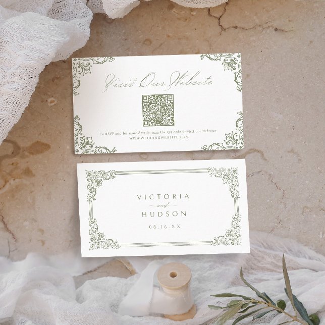 Sage Green Vintage Elegant QR code Website Card (Sage Green Vintage Elegant QR code Website Card)