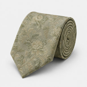 Sage Green Vintage Floral Jacquard Tie