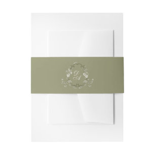 Sage Green Vintage Floral Monogrammed Invitation Belly Band