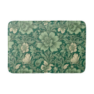 Sage Green Vintage Floral Pattern  Bath Mat