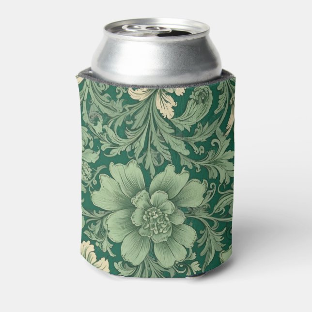Sage Green Vintage Floral Pattern  Can Cooler (Can Back)